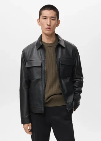 100% kožená bunda s kapsami