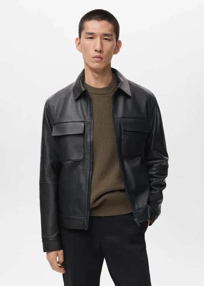 100% kožená bunda s kapsami 100% kožená bunda s kapsami