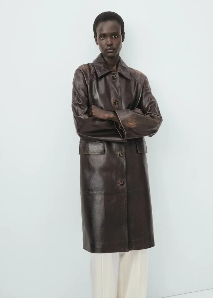 100% kožený kabát v plné délce