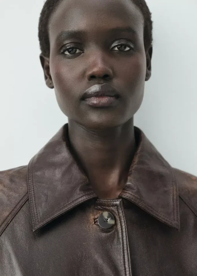 100% kožený kabát v plné délce