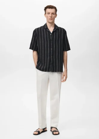100% lněná košile s krátkými rukávy a pruhovaným vzorem
