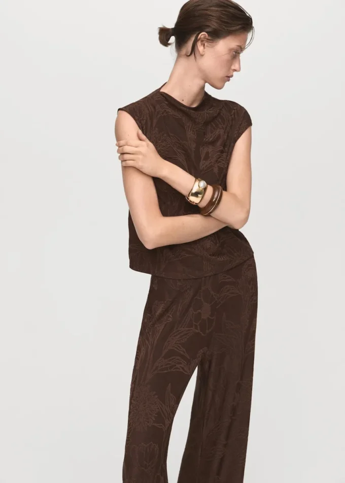 Žakárové kalhoty s květinovým potiskem Žakárové kalhoty s květinovým potiskem