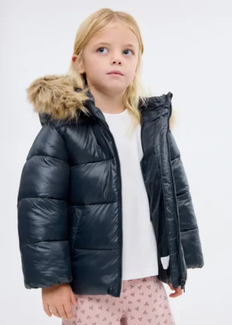 Anorak s kapucí s efektem ovčí kůže