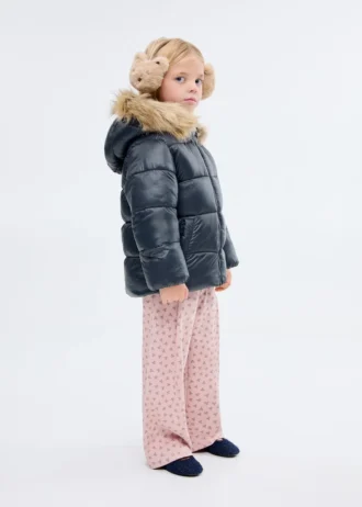 Anorak s kapucí s efektem ovčí kůže