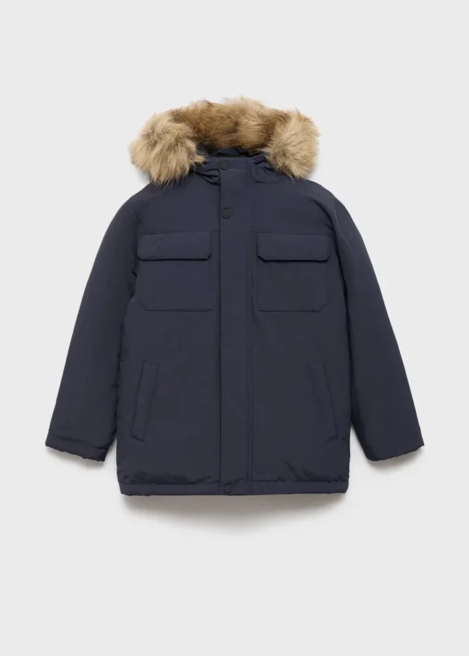 Anorak s kapucí s efektem ovčí kůže