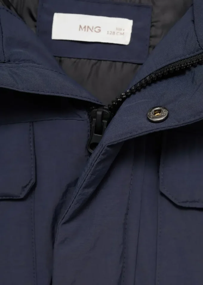 Anorak s kapucí s efektem ovčí kůže