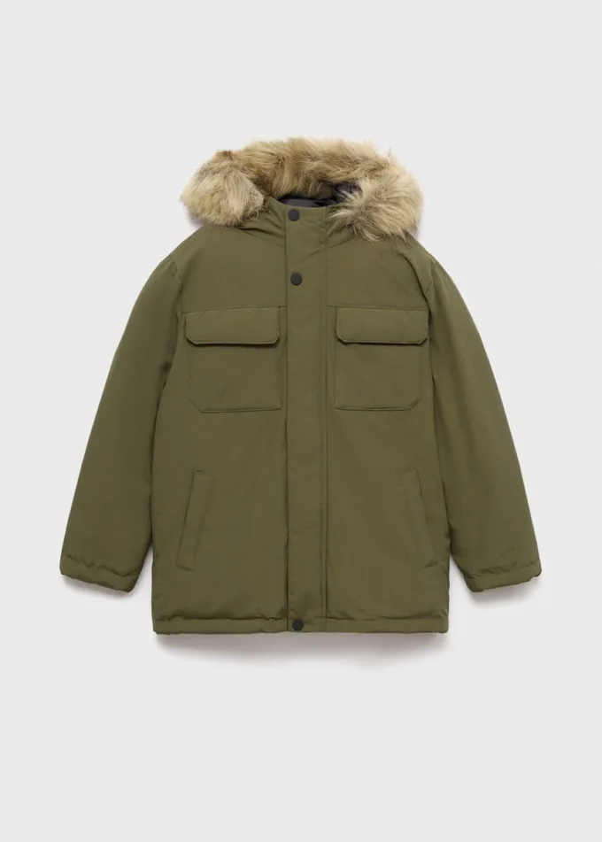 Anorak s kapucí s efektem ovčí kůže Anorak s kapucí s efektem ovčí kůže