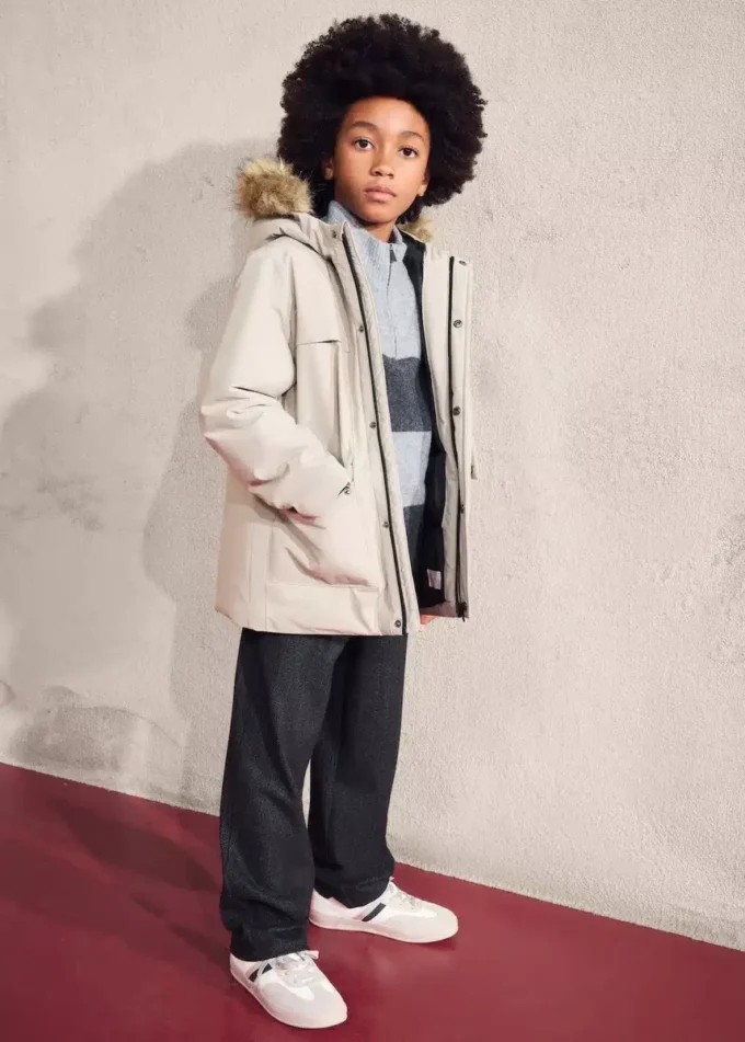 Anorak s kapucí s efektem ovčí kůže