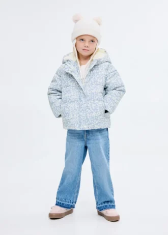 Anorak s květinovým potiskem a kožešinovým efektem