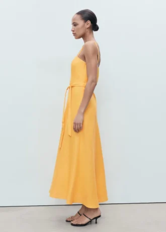 Šaty s mašlí z lněné směsi