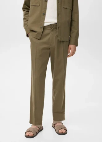 Bavlněné a lyocellové kalhoty s rovnými nohavicemi a puky