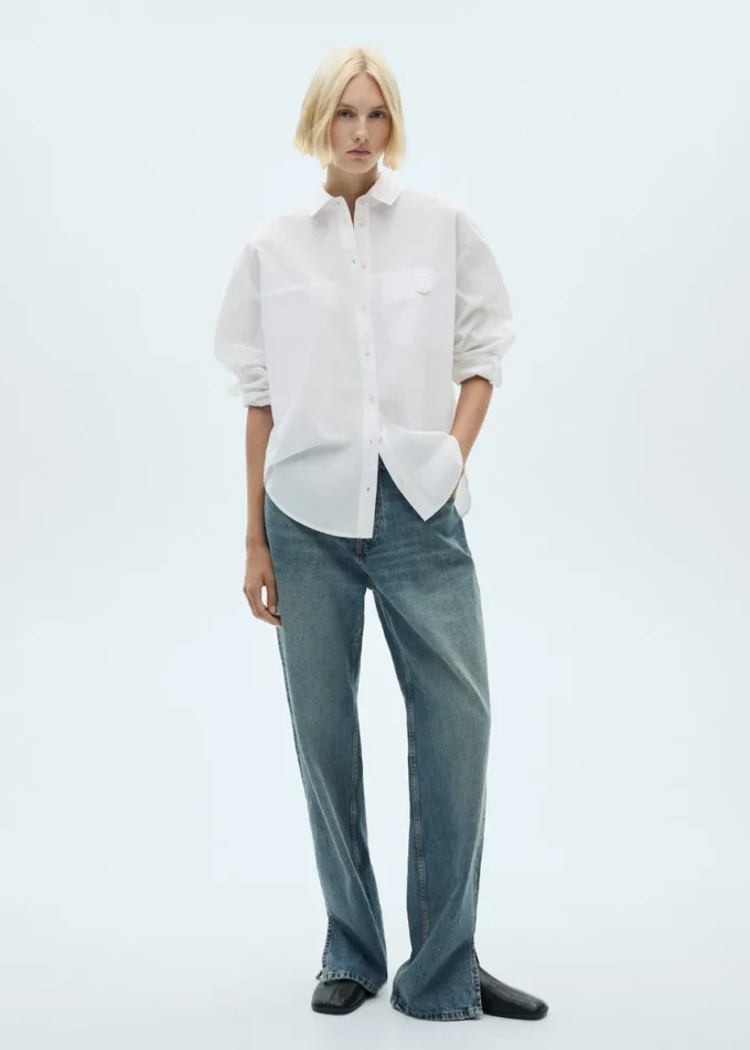 Bavlněná košile s ozdobným knoflíkem Bavlněná košile s ozdobným knoflíkem