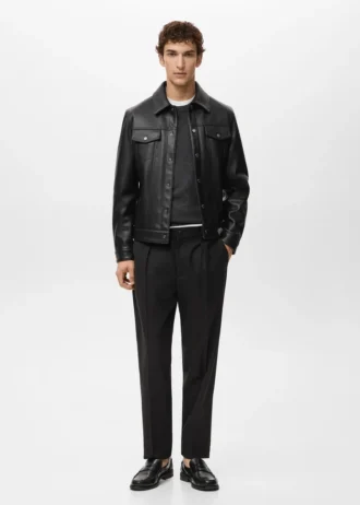 Bunda z umělé kůže s kapsami