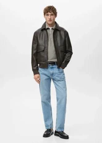 Bunda z umělé kůže s kapsami