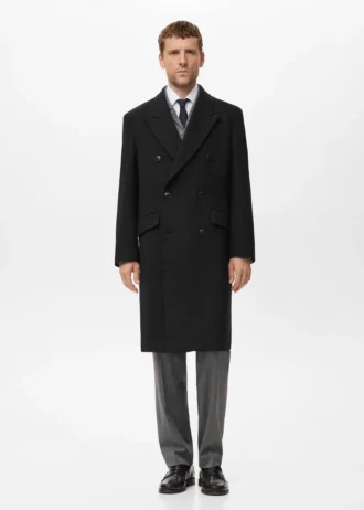 Dlouhý dvouřadový vlněný kabát
