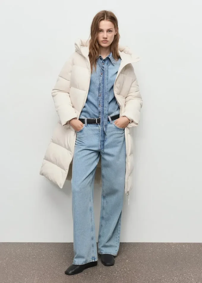 Dlouhá vycpaná bunda s kapucí Dlouhá vycpaná bunda s kapucí