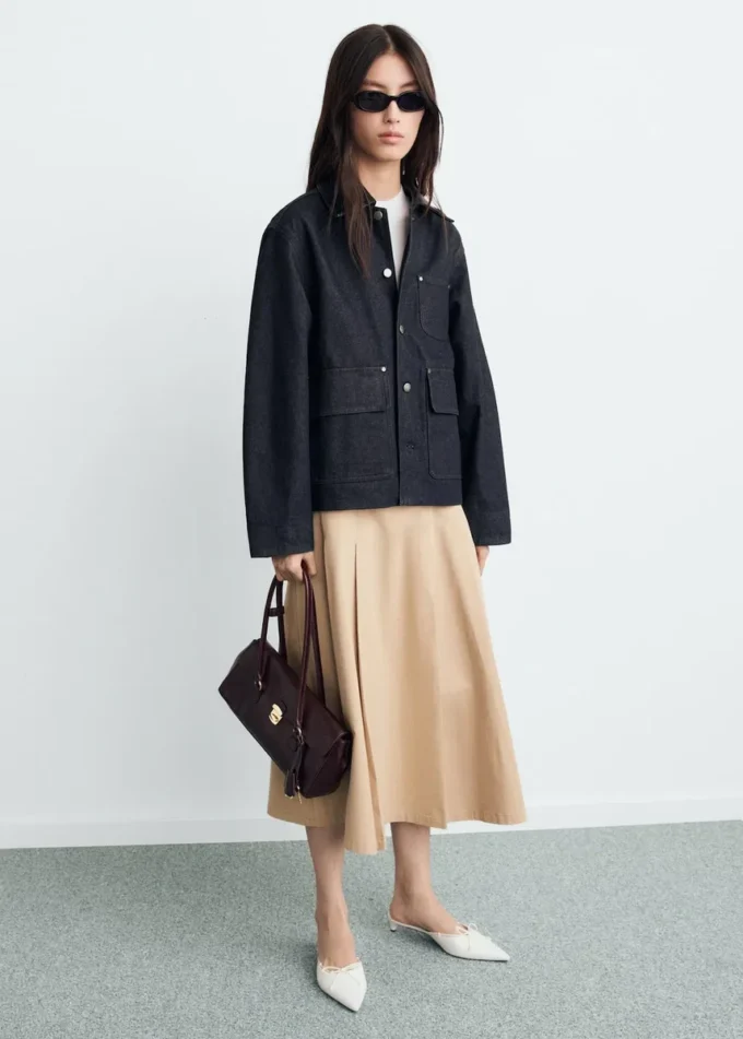 Džínová bunda s límcem z umělé kůže Džínová bunda s límcem z umělé kůže