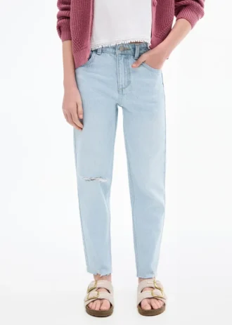 Džíny Mom fit s ozdobnými roztřepenými detaily