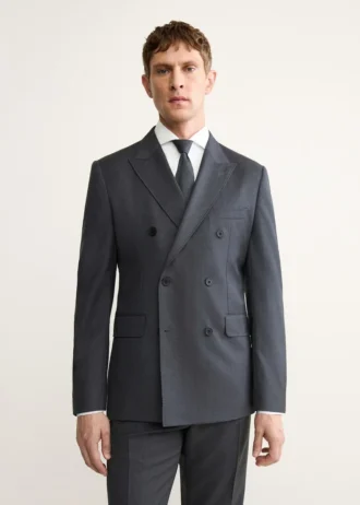 Dvouřadé sako ze 100% vlněné flanelové tkaniny