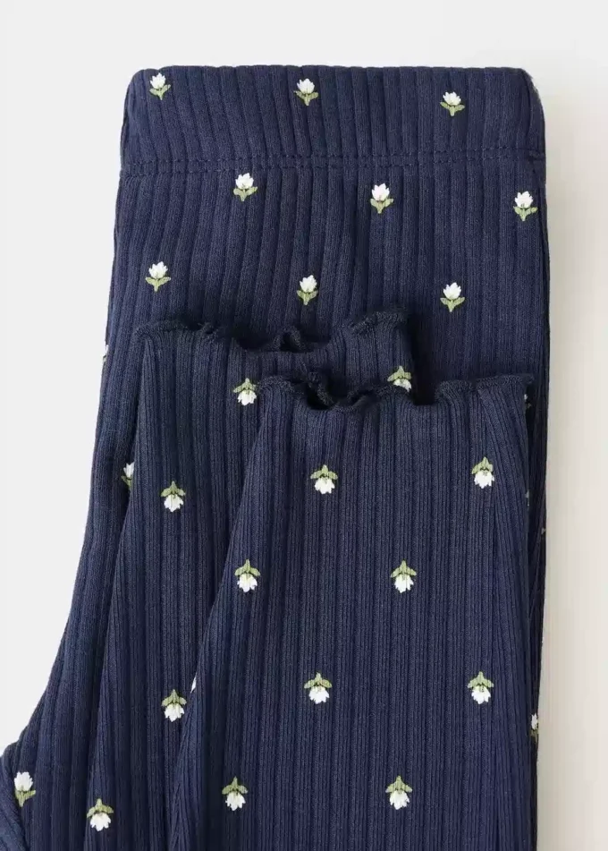 Žebrované legíny s květinovým potiskem