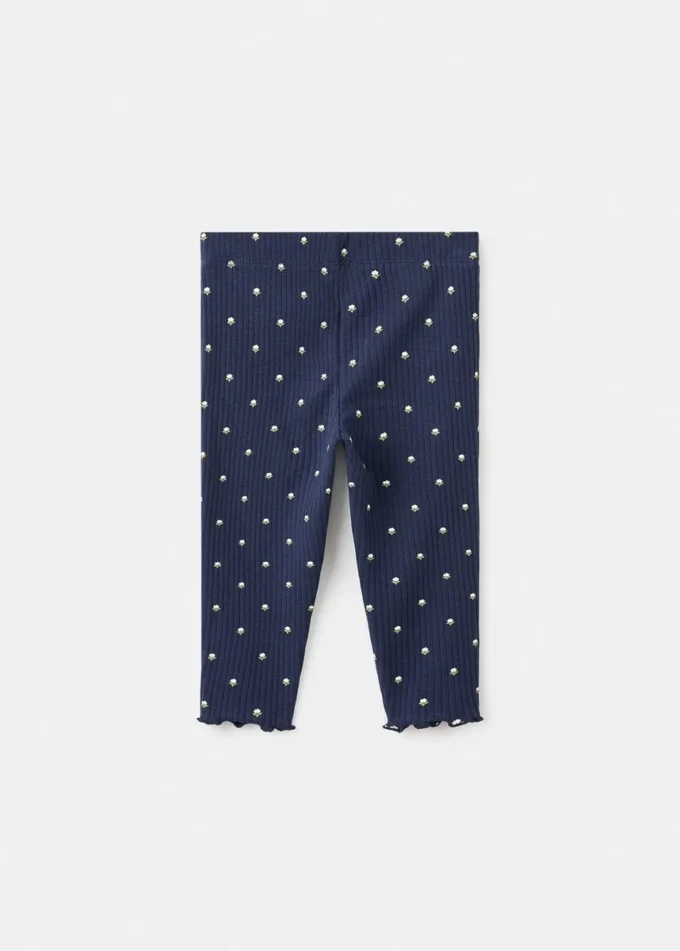 Žebrované legíny s květinovým potiskem