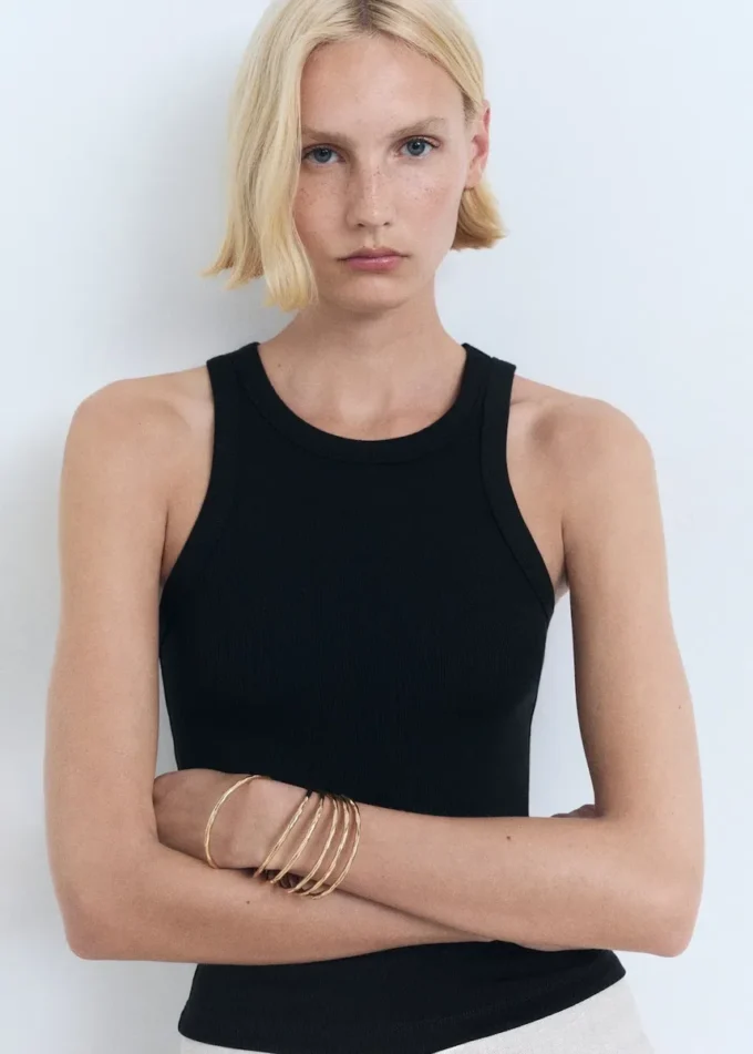 Žebrovaný top z bavlněné směsi Žebrovaný top z bavlněné směsi