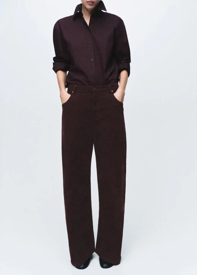 Široké kalhoty s nízkým pasem z manšestru Široké kalhoty s nízkým pasem z manšestru