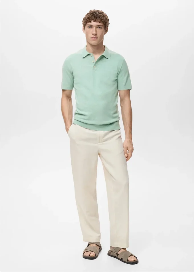 Jemně pletené bavlněné polo tričko Jemně pletené bavlněné polo tričko