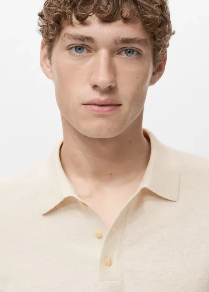 Jemně pletené bavlněné polo tričko Jemně pletené bavlněné polo tričko