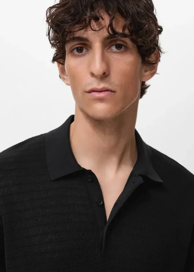 Jemně pletené bavlněné polo tričko