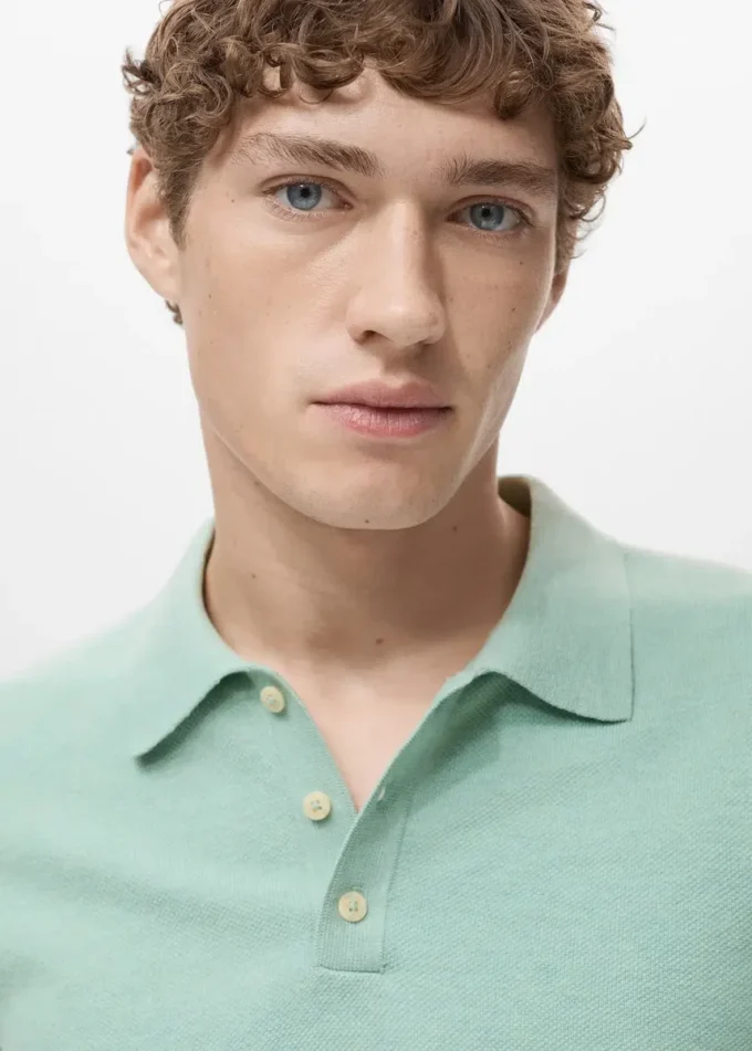 Jemně pletené bavlněné polo tričko Jemně pletené bavlněné polo tričko