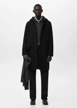 Kabát z vlněné směsi s kapucí