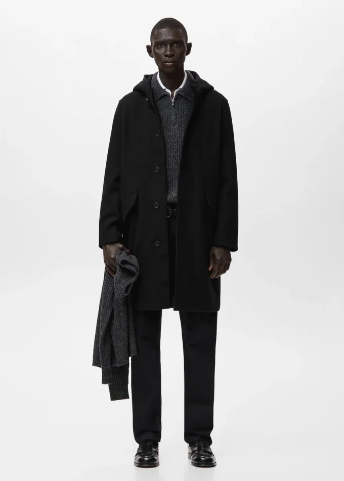 Kabát z vlněné směsi s kapucí Kabát z vlněné směsi s kapucí