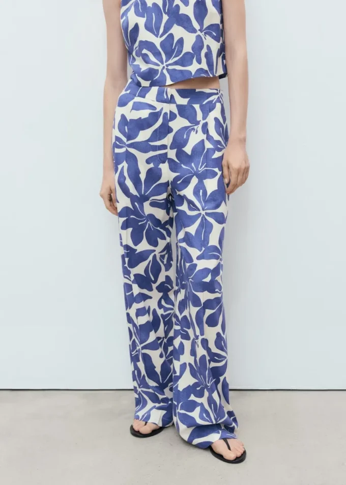 Kalhoty s potiskem ze směsi lnu Kalhoty s potiskem ze směsi lnu