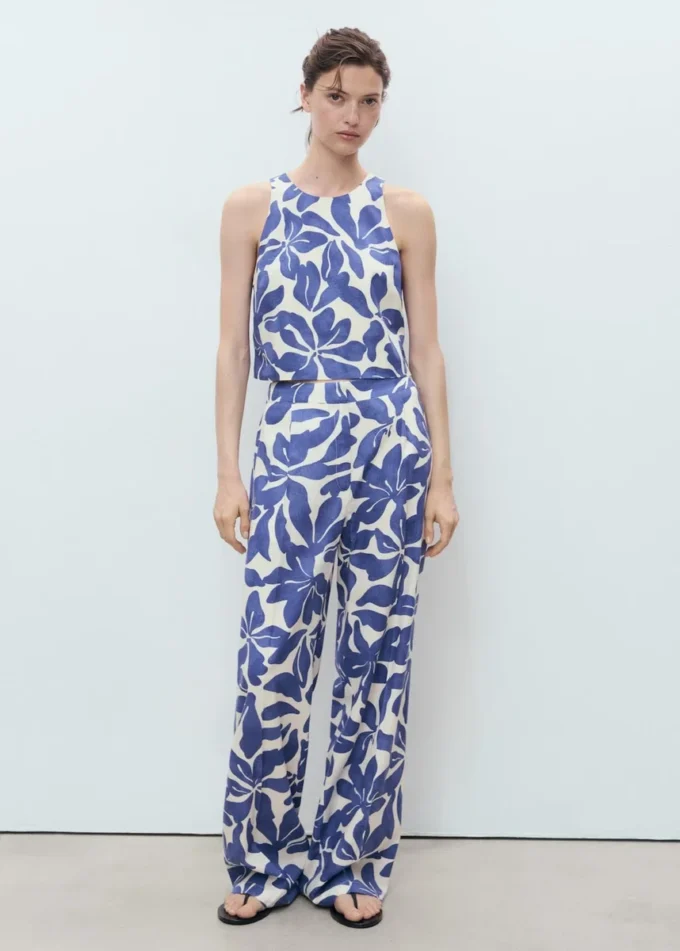 Kalhoty s potiskem ze směsi lnu Kalhoty s potiskem ze směsi lnu