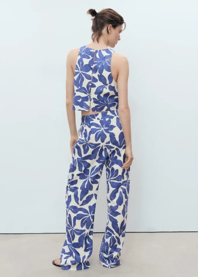 Kalhoty s potiskem ze směsi lnu Kalhoty s potiskem ze směsi lnu