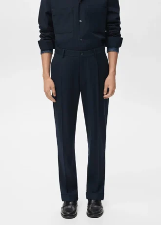 Kalhoty z flanelu s pravidelným střihem a záhyby