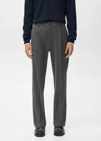 Kalhoty z flanelu s pravidelným střihem a záhyby Kalhoty z flanelu s pravidelným střihem a záhyby