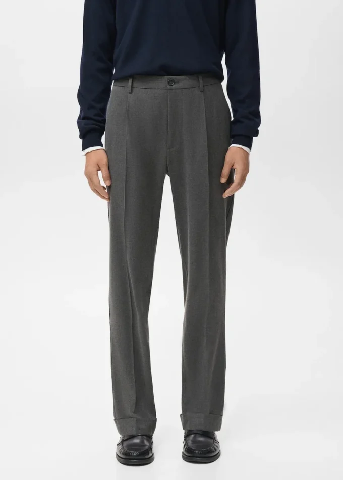 Kalhoty z flanelu s pravidelným střihem a záhyby Kalhoty z flanelu s pravidelným střihem a záhyby