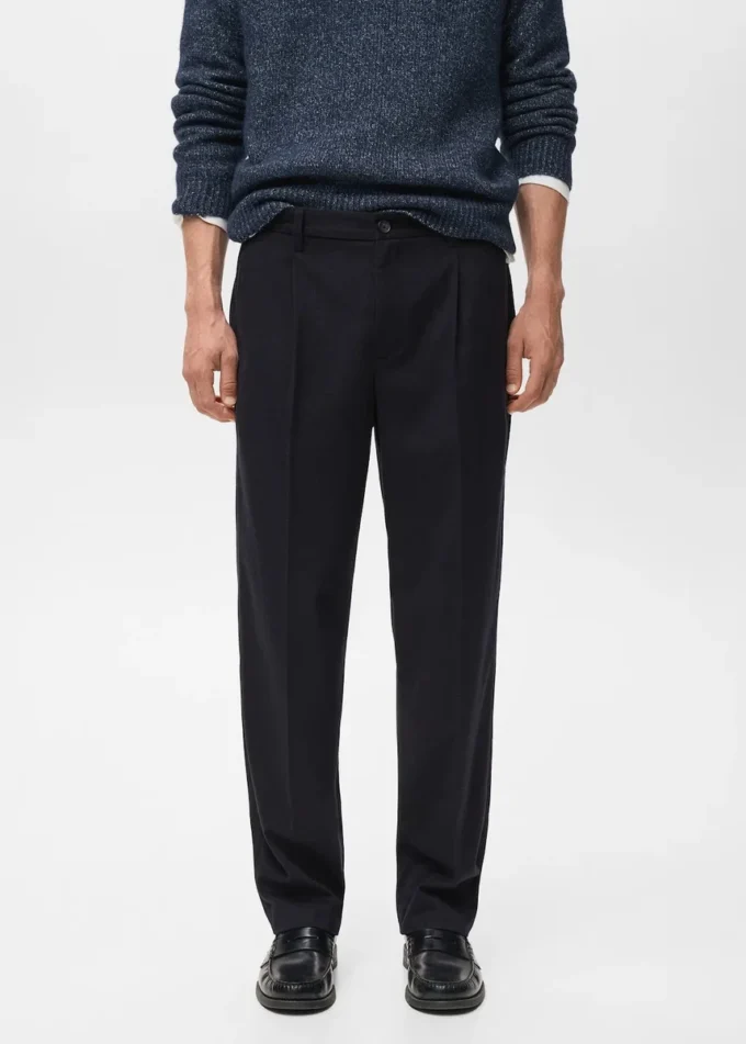 Kalhoty z flanelu s pravidelným střihem a záhyby Kalhoty z flanelu s pravidelným střihem a záhyby