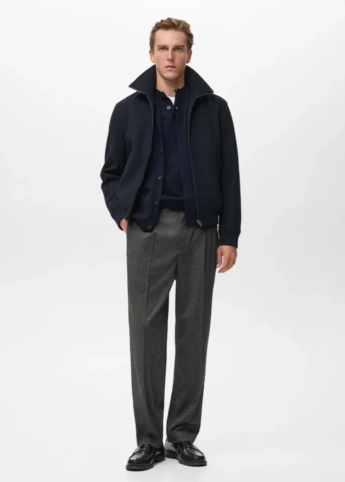 Kalhoty z flanelu s pravidelným střihem a záhyby Kalhoty z flanelu s pravidelným střihem a záhyby