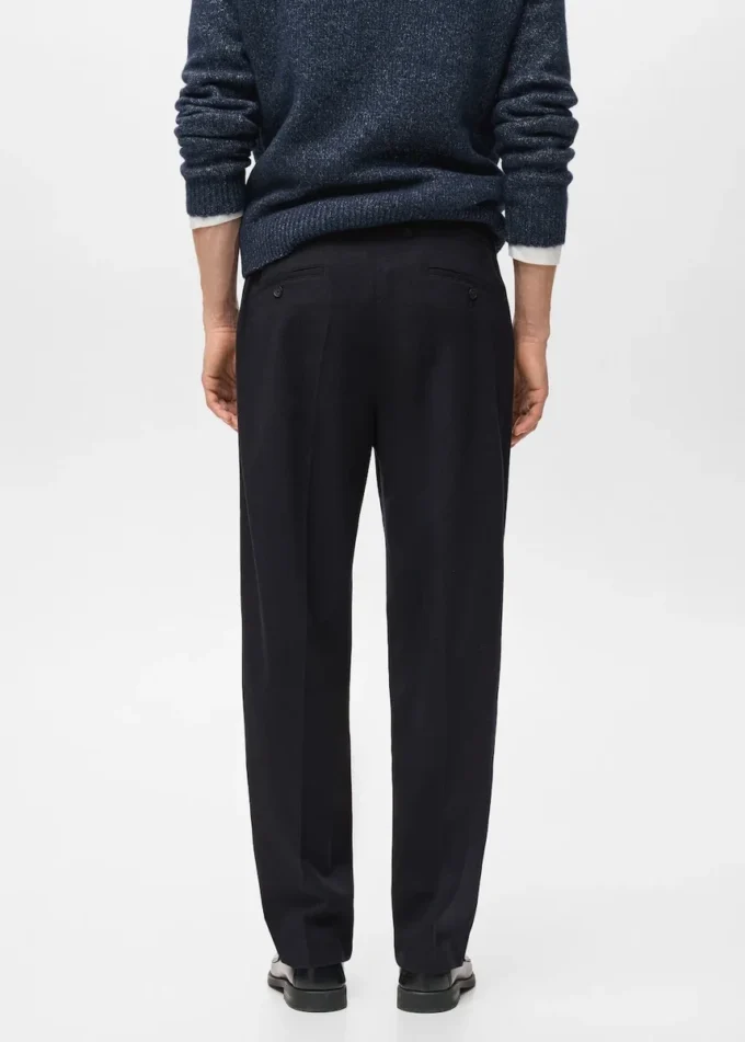 Kalhoty z flanelu s pravidelným střihem a záhyby Kalhoty z flanelu s pravidelným střihem a záhyby