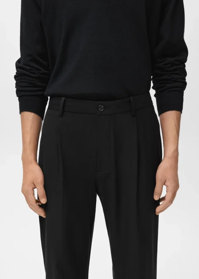 Kalhoty z flanelu s pravidelným střihem a záhyby Kalhoty z flanelu s pravidelným střihem a záhyby