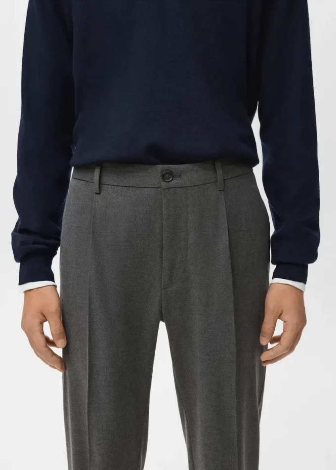 Kalhoty z flanelu s pravidelným střihem a záhyby Kalhoty z flanelu s pravidelným střihem a záhyby