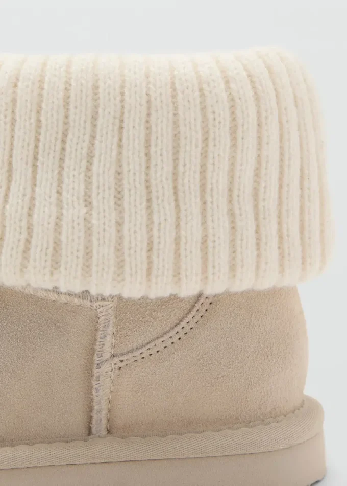 Kožené kotníkové boty s pletenými detaily Kožené kotníkové boty s pletenými detaily