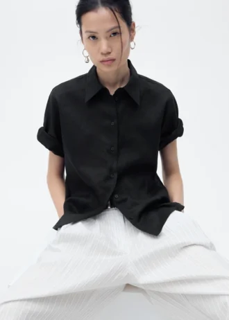 Košile s krátkými rukávy ze směsi lnu