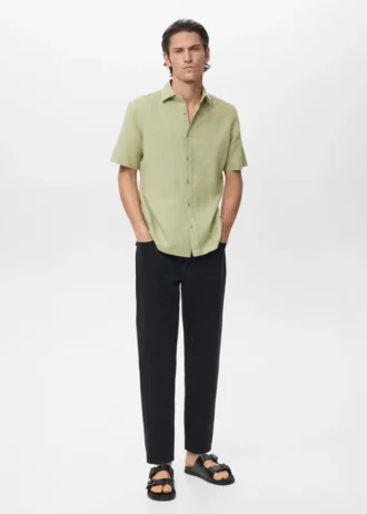 Košile s krátkými rukávy ze směsi lnu