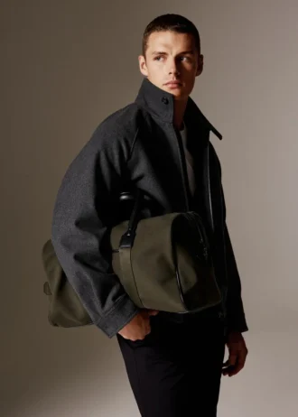 Kombinovaná kožená a bavlněná kabelka typu bowling