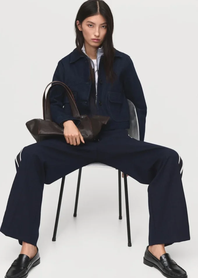 Kontrastní pruhované rovné kalhoty Kontrastní pruhované rovné kalhoty