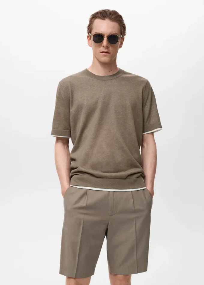 Kontrastní tričko ze směsi bavlny Kontrastní tričko ze směsi bavlny